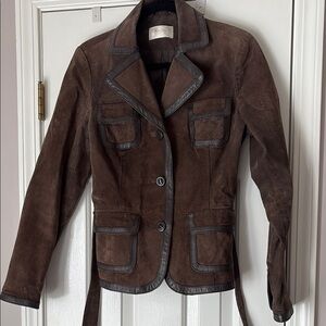 Brown Suede Blazer with Dark Trim